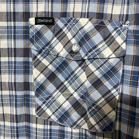 BULLHEAD WESTERN-SHIRT MENS SIZE XXL BLUE PLAID PEARL SNAP BUTTONS 100-% COTTON - Picture 4 of 12